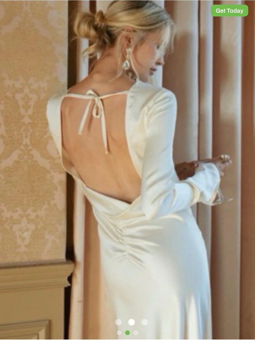 WeWoreWhat Elegant Open-Back Satin Maxi Dress in Ivory